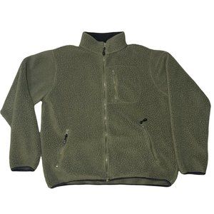 Vintage L.L. Bean Zip Up Sherpa Fleece Jacket Size Large Olive Green